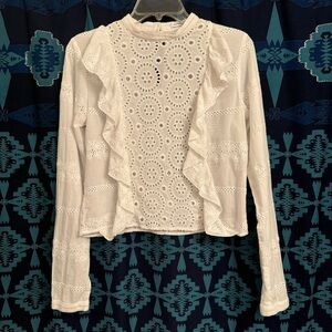 GLAMOROUS Long-Sleeve Eyelet Ruffle Blouse